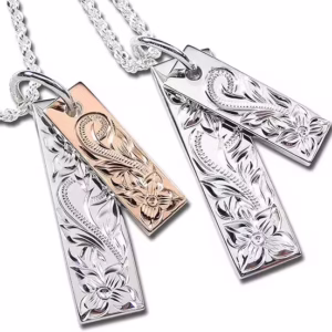 ハワイアンジュエリー ハワイアン ペアネックレス ネックレス 手彫り ダブルプレート スクロール プルメリア 【幅1.4mmフレンチロープチェーン付き45cm50cm】 シルバーアクセサリー