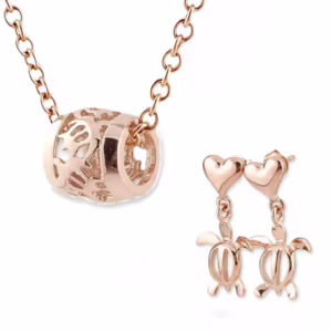 【セット】ハワイアンジュエリー ピアス＆ネックレス ホヌ ハート モチーフ ピンクゴールド