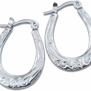 ハワイアンジュエリー ピアス フープピアス サージカルステンレス シルバー スクロール プルメリア オーバル型 アクセサリー キャッチレス 両耳用